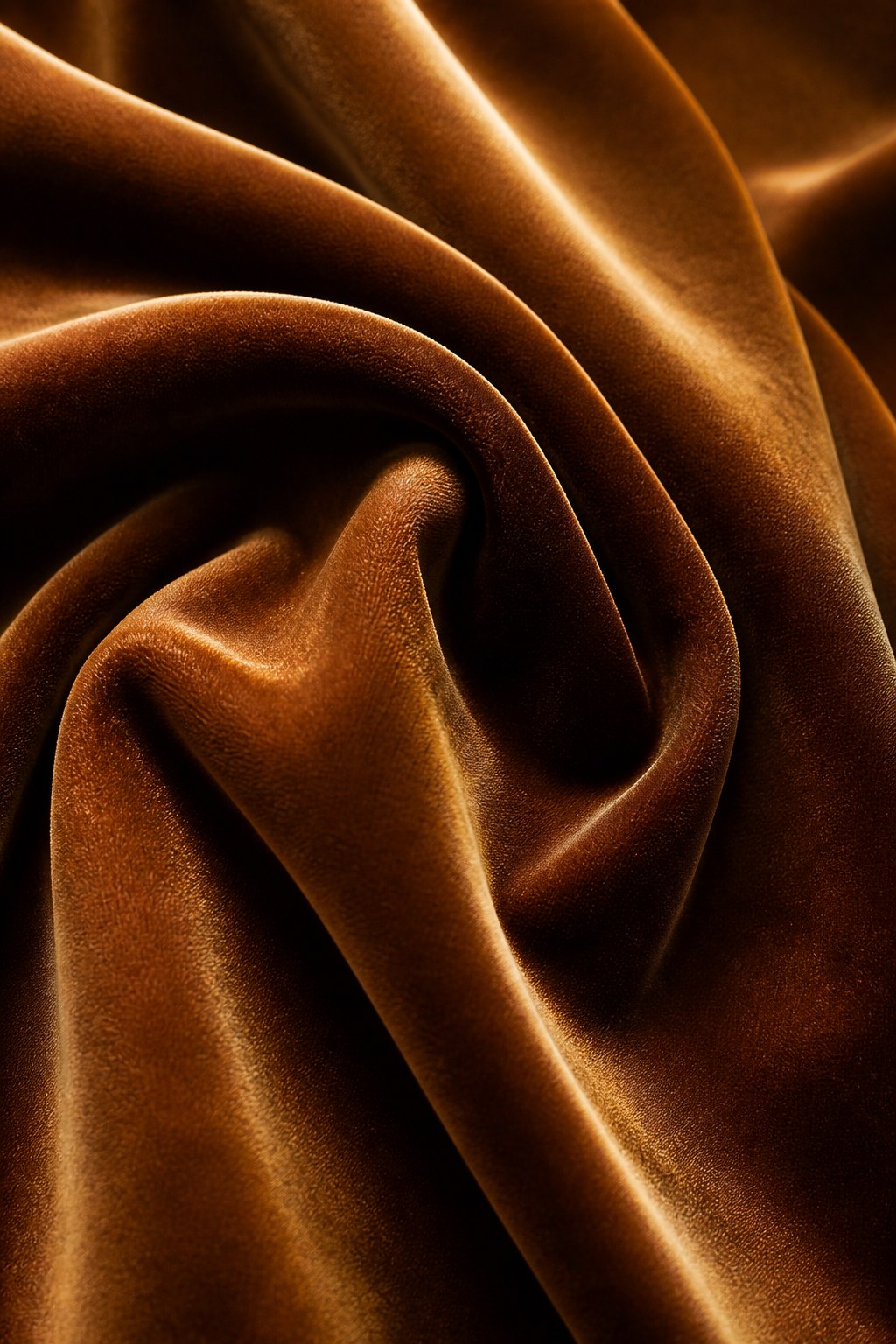 Rich copper velvet curtain fabric at Drapelle